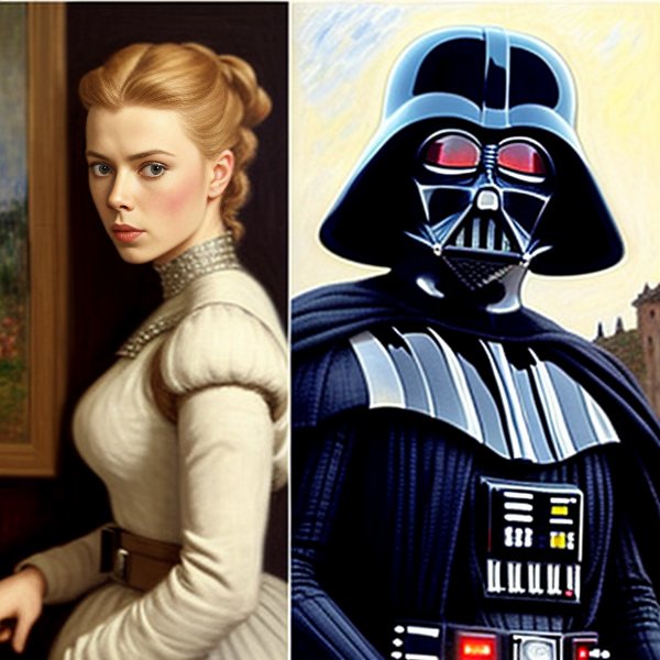 00404 3548712024 Darth Vader with Scarlett Ingrid Johansson poses for artist in Italy oil painted painting by Oscar Claude Monet